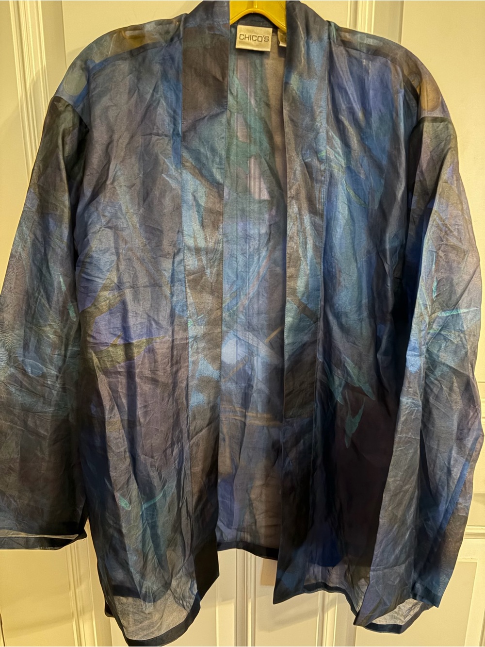 Chico's Sheer Multi-Blue Open-Front Jacket